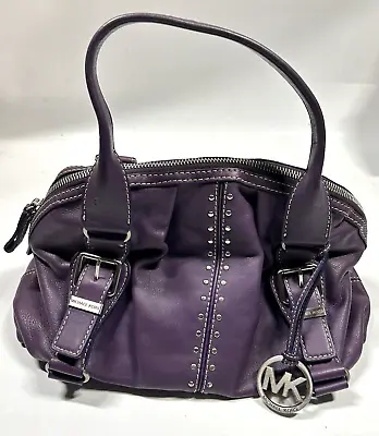 Michael Kors Studded Purple Leather Large Satchel Handbag & Dust Bag • $109.99