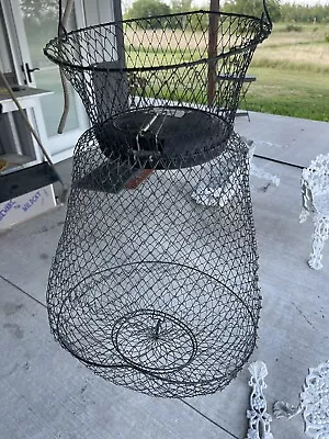 VINTAGE Fishing Fish Keeper Net Live Bait Metal Wire Basket Cage Collapsible • $29.95