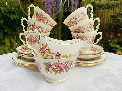 Vintage Tea Set Colclough Wayside 20 Piece Honeysuckle Pink Floral Excellent • £25