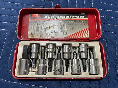 Vintage Michigan Industrial Tool 10pc 3/8 Dr. Hex Bit Socket Set • $24