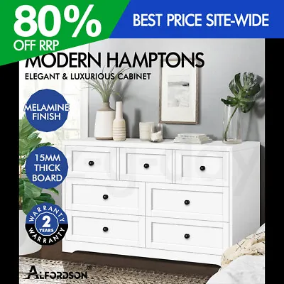 ALFORDSON 7 Chest Of Drawers Hamptons Storage Cabinet Dresser Tallboy White • $229.95