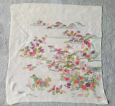 Japanese Textured Chirimen Crepe Delicate Floral Design Square Scarf • £10