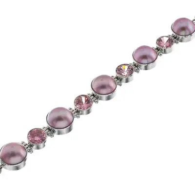 925 Silver Opulent Pink Mabe Pearl Pink Quartz Gemstone Sterling Bracelet • $141.95