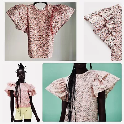 ZARA Cotton Blouse Top Shirt Big Ruffles New • $25