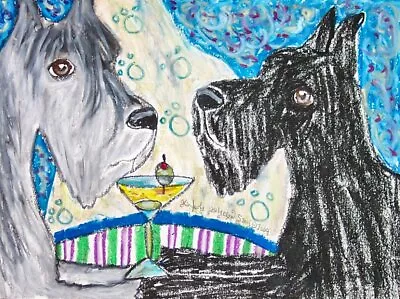 GIANT SCHNAUZER Drinking A Martini Dog Art Print 8.5 X 11 Signed By Artist KSams • $21.60
