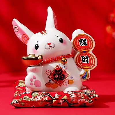 Ceramics Bunny Figures Zodiac Rabbit Piggy Bank Chinese New Year Decoration  發財 • $19.99