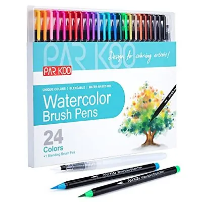$19.62 • Buy ParKoo Watercolor Brush Pens, 24 Colors Flexible Real Nylon Brush Tip Pens