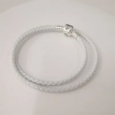 Pandora Double LEATHER S925 Woven White Braided UK Bracelet  • £22.90