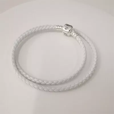 Pandora S925 Bracelet Double LEATHER Woven White Braided UK  • £27