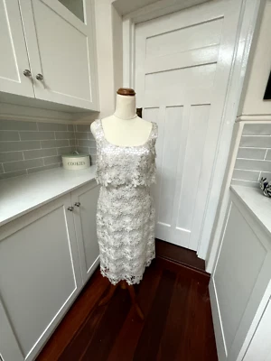 $55 • Buy Sacha Drake Size 10 Cream Lace/Sequin Daisy Shift Dress (D59)