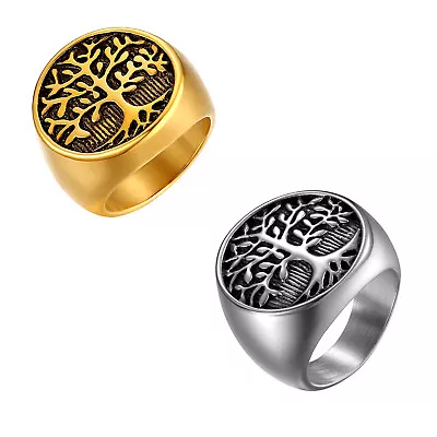 Retro  Size 7-12 Mens Tree Of Life Stainless Steel Ring Wedding Promise Band • $8.99