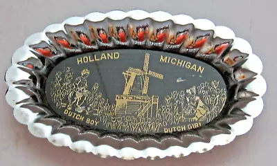 Holland Michigan Souvenir Tray Windmill Dutch Boy Girl Tulips Small Metal • $4.95