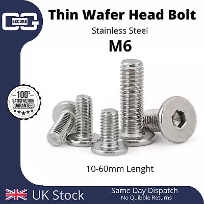 M6 Ultra Thin Wafer Flat Head Low Profile Screws Bolt Allen Key Stainless Steel • £22.45