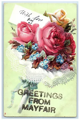 C1910 Greetings From Mayfair Illinois IL Floral Embossed Antique Postcard • £18.79