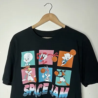 Space Jam Looney Tunes Black Graphic Print Funky Tee T-shirt M • £10