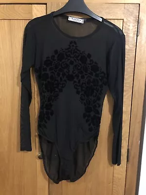 Body Casual Sz L Sheer Long Sleeves Body Suit With Velvet Patten On Front BNWOT • £4.99