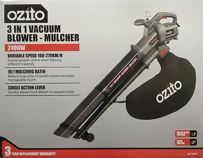 Ozito 2400W 3In1 Electric Blower Vac Vacuum Mulcher Large Volume Variable Speed • $119