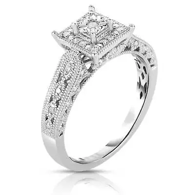 1/10 Cttw Diamond Vintage Style Promise Ring In Rhodium Plated Sterling Silver • $109.99