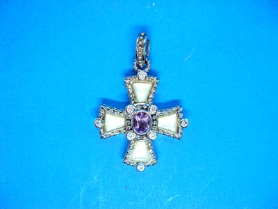 $9 • Buy Judith Ripka Sterling Silver Maltese Cross Pendant--mother Of Pearl, Amethyst