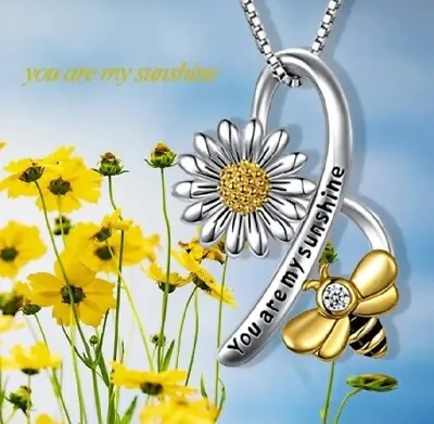 Lucky Women Ladies You Are My Sunshine Bee Sunflower Pendant Necklace Gifts  • £6.45