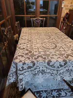 Vintage Beige Cream Needlelace Reticella Point De Venise Lace Tablecloth 240cm  • $240.79