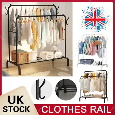£27.99 • Buy Heavy Duty Metal Double Rail Clothes Garment Hanging Rack Shelf Display Stand UK