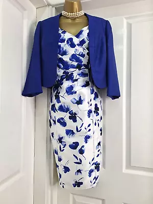 Jacques Vert Floral Dress And Jacket Size  10 Mother Of The Bride • £30