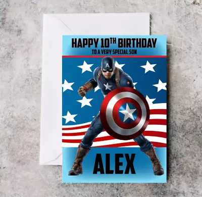 Personalised Birthday Card Captain America Childrens Boys Son Grandson Friend • £2.99
