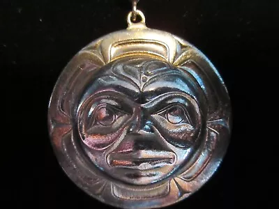 VINTAGE NORTHWEST COAST PEWTER HAIDA MOON PENDANT & ITALIAN CHAIN By JIM HART • $357.98