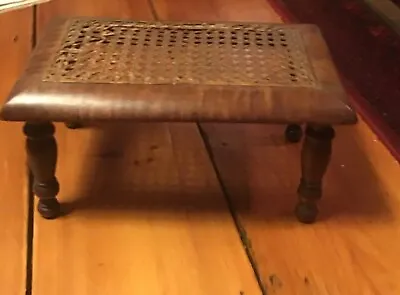 Antique New England Wooden Foot Stool Cane Top 13” X 8” • $45