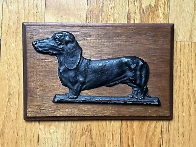 Antique Vintage Dachshund Wiener Dog Art - Cast Metal 3D Wall Hanging Oak Panel • $69.99