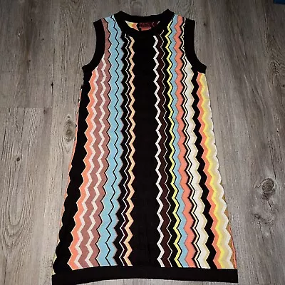 Missoni Tank Dress Size Large Zig Zag Earth Tones Sweater Knit Unlined Sheer • $39.95