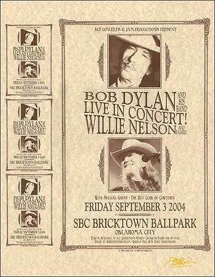 BOB DYLAN WILLIE NELSON Original 2004 Oklahoma City Uncut Concert Poster • $40