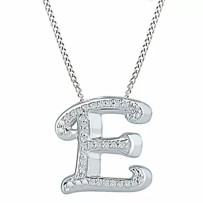 1/7 Ct Real Diamond E Initial Pendant In Sterling Silver 18  Chain • $170.63