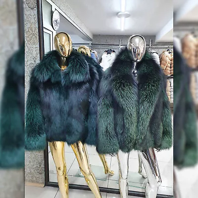 Luxury Green Mens Full Pelt Natural Silver Fox Fur Overcoat Winter Real Fur Coat • $988.29