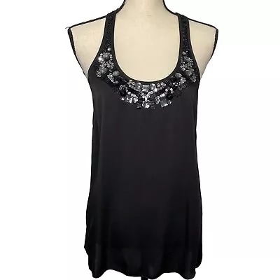 Express Tank Top Size M Satin Black Beaded Sequins & Embroidered • $19.99