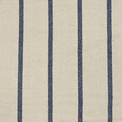 Austin Deck Stripe Navy Thick Sacking French Cotton Upholstery Curtain Fabric • £1.99