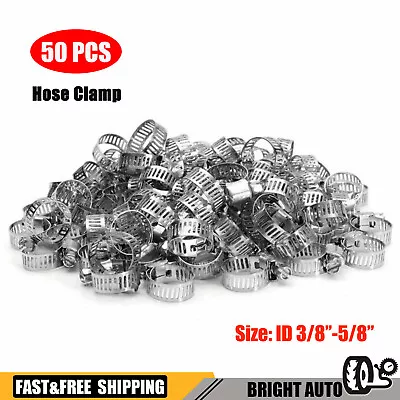 3/8 -5/8  Stainless Steel Adjustable Drive Hose Fuel Clamp Line Worm Clip X50PCS • $14.98