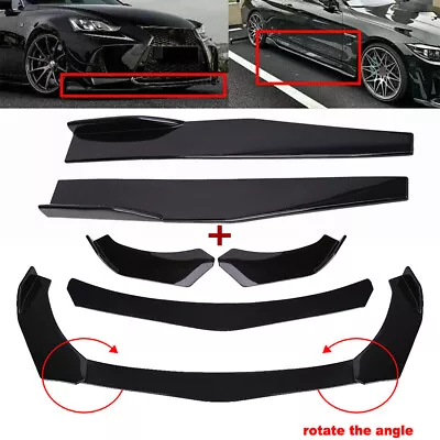 $33.55 • Buy Glossy Black Front Bumper Lip Spoiler Body Kit+Side Skirt Splitter For Universal