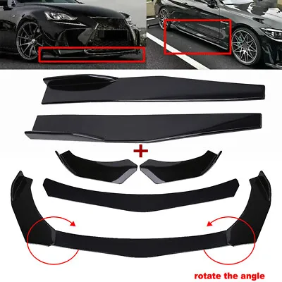 Glossy Black Front Bumper Lip Spoiler Body Kit+Side Skirt Splitter For Universal • $41.69