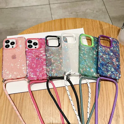 Simple Shell Pattern W/Lanyard Phone Case For IPhone 15 14 13 12 Pro Max X/XS 7+ • $9.50