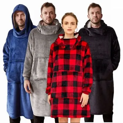 Super Soft Fleece HOodie Unisex Winter Long Hoodie Blanket Warm HoodedSweatshirt • £13.16