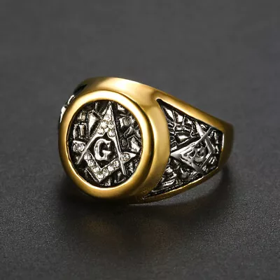 Vintage Freemason Symbol AG Wedding Ring Stainless Steel Biker Ring Size 6-16 • $13.98