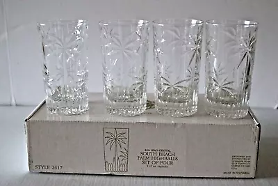 Godinger Shannon South Beach Palm Tree Highball Crystal Glasses - Set Of 4 NIB • $59.57