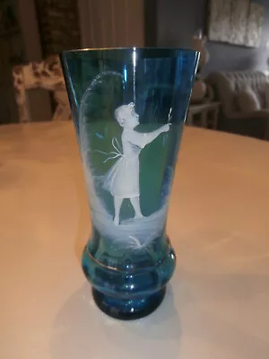 Antique Victorian MARY GREGORY Turquois Blue Vase • $75