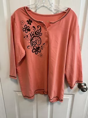 Sport Savvy XL Coral Brown 3/4 Sleeve  1/4 Button Henley T Shirt Top A97780 • $10