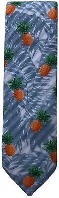 Express Men's Tie - Orange Pineapples Blue Background 2.25  Narrow Width Cotton • $10