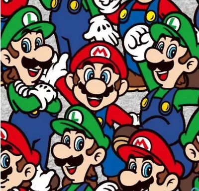 Fabric Nintendo Mario Luigi Packed On Grey Cotton 1/4 Yard A620715 • $1.99