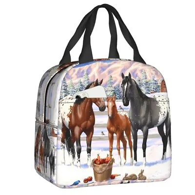 Men Women Custom Horses In Winter Lunch Bag Thermal Cooler Insulated Lunch Box • £24.32