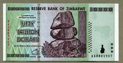 ZIMBABWE 50 TRILLION Dollar Banknotes AUTHENTIC AA Prefix Almost Uncirculated  • £37.95